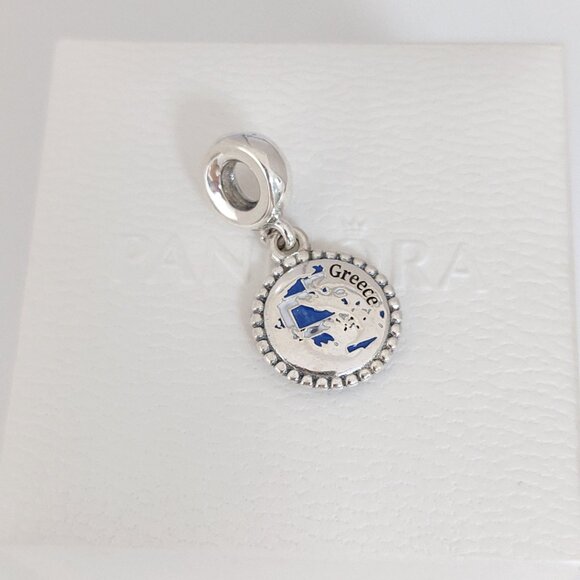 Pandora Greece Flag Map Exclusive Travel Dangle Charm S925 Silver with box - Picture 4 of 8